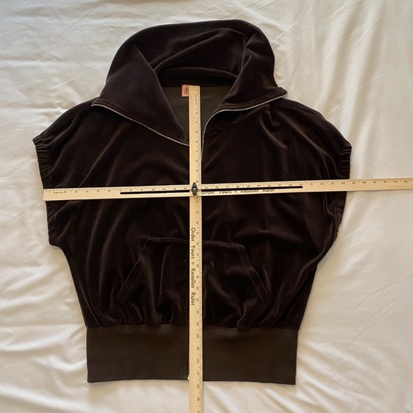 Juicy Couture Short Sleeve Velour Jacket Vest Zip Dolman Cowl Neck Brown Y2K XL - Picture 4 of 9